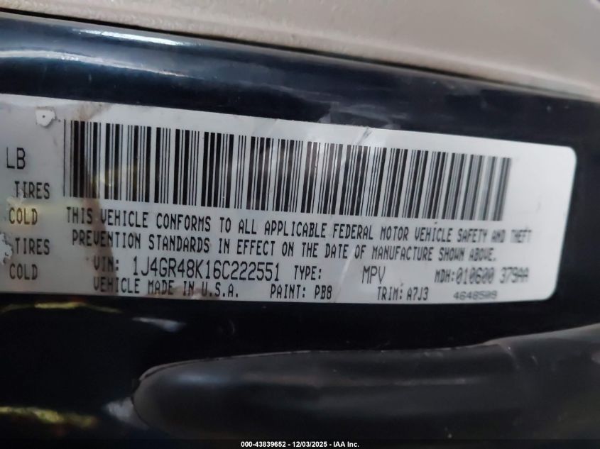 2006 Jeep Grand Cherokee Laredo VIN: 1J4GR48K16C222551 Lot: 43839652