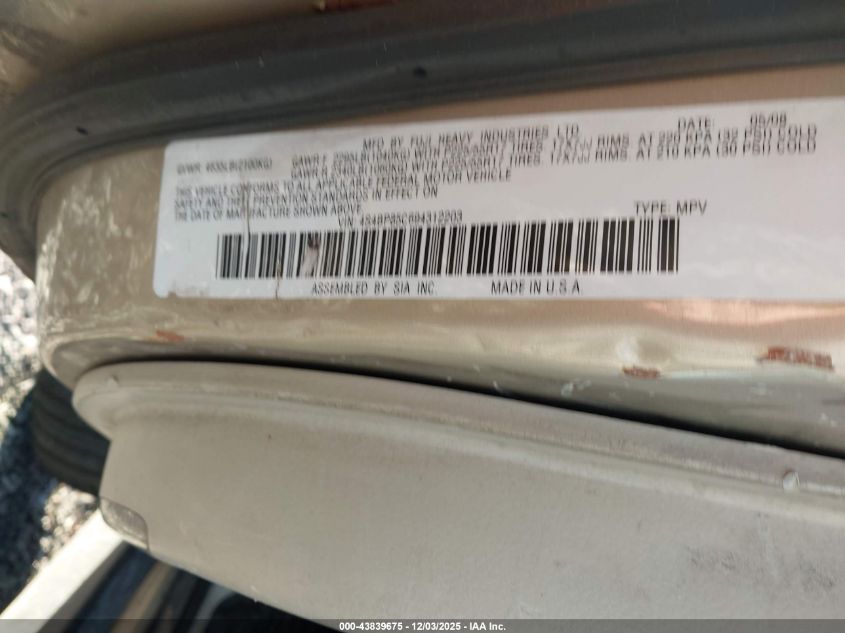 2009 Subaru Outback 3.0R Limited VIN: 4S4BP85C694312203 Lot: 43839675