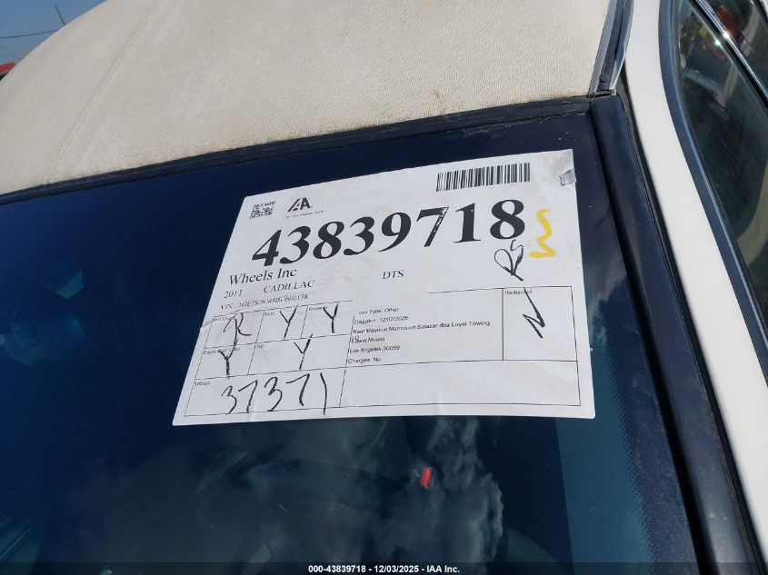 2011 Cadillac Dts Standard VIN: 1GE7K9C63BU600138 Lot: 43839718