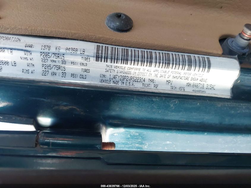 1997 Jeep Wrangler Se VIN: 1J4FY29P2VP522314 Lot: 43839766