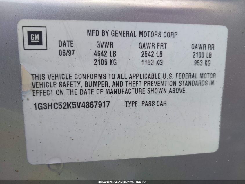 1997 Oldsmobile Regency VIN: 1G3HC52K5V4867917 Lot: 43839854