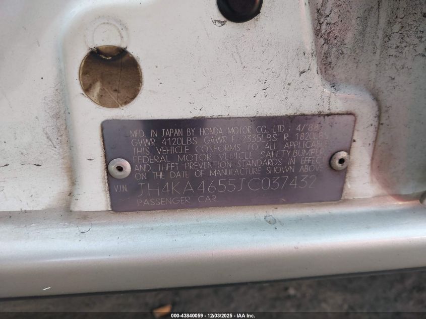 1988 Acura Legend L VIN: JH4KA4655JC037432 Lot: 43840059