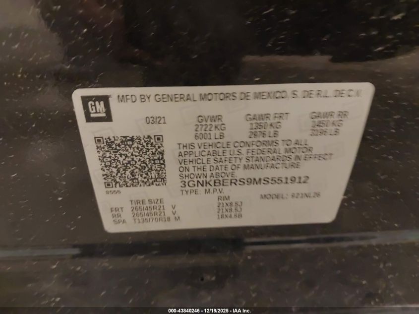 2021 Chevrolet Blazer Fwd Rs VIN: 3GNKBERS9MS551912 Lot: 43840246