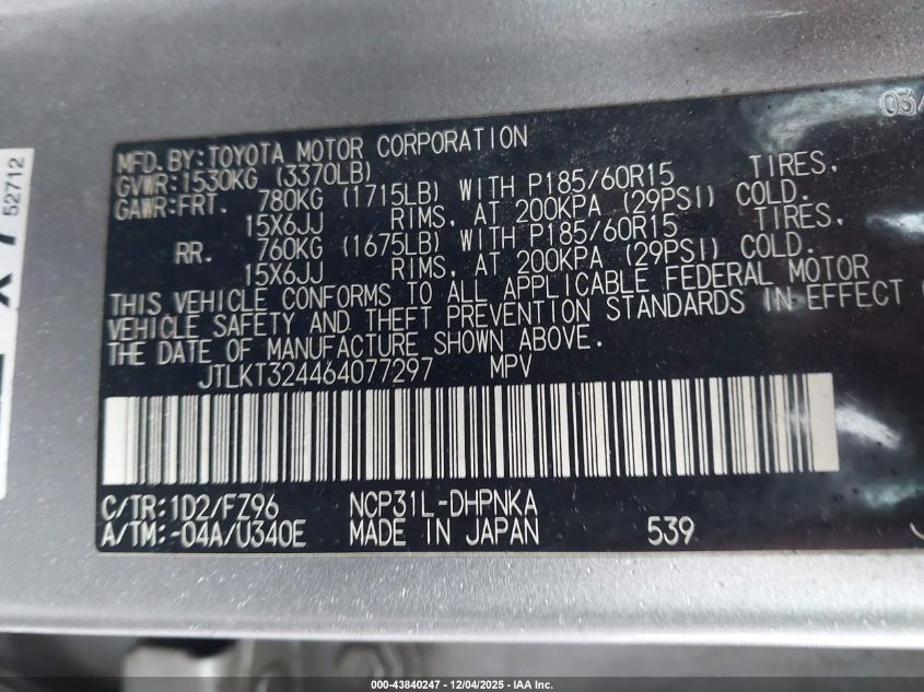 2006 Scion Xb VIN: JTLKT324464077297 Lot: 43840247