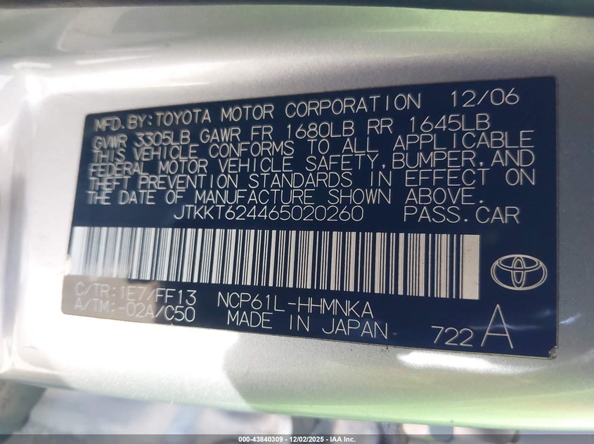 JTKKT624465020260 2006 SCION XA photo no. 9
