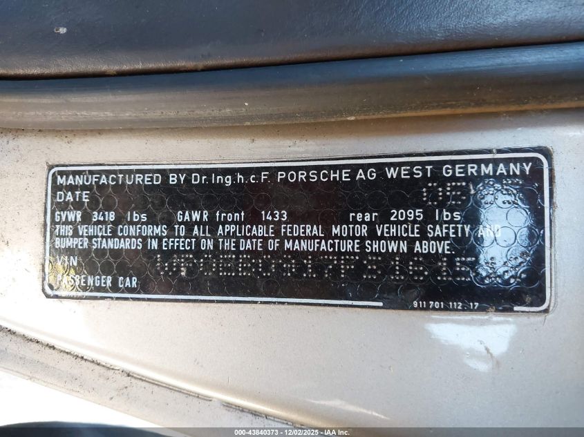 1985 Porsche 911 Carrera VIN: WP0EB0917FS161518 Lot: 43840373