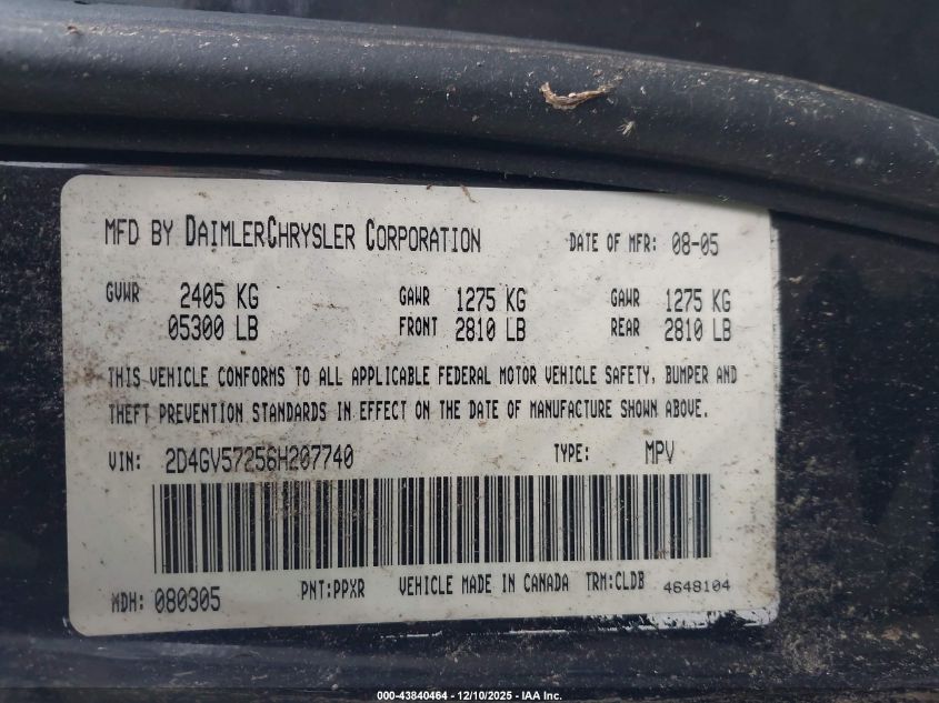 2006 Dodge Magnum Rt VIN: 2D4GV57256H207740 Lot: 43840464