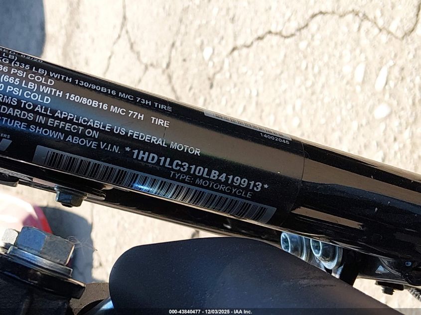 2020 Harley-Davidson Xl1200 X VIN: 1HD1LC310LB419913 Lot: 43840477