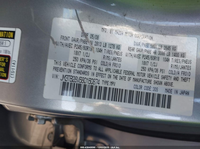 JM3TB28V680160874 2008 MAZDA CX-9 photo no. 9