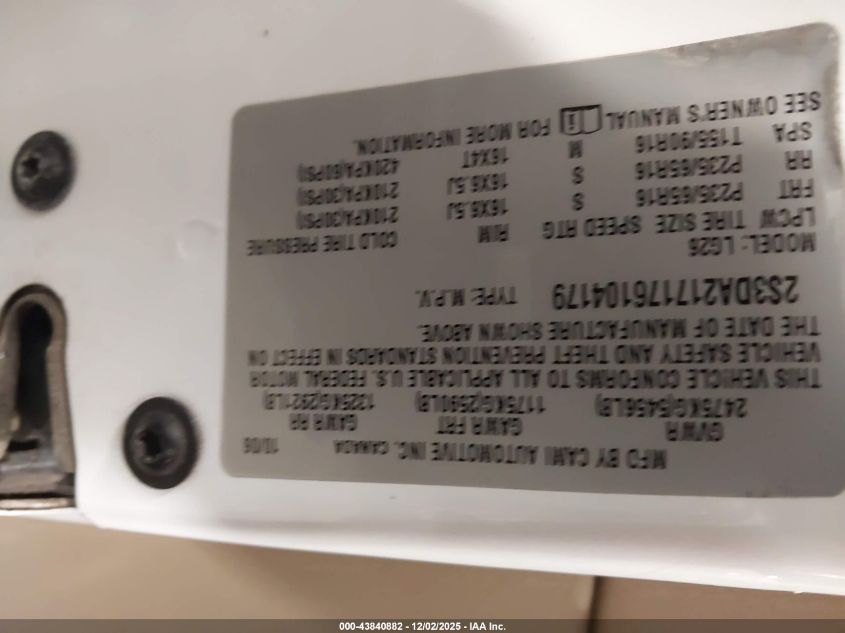 2007 Suzuki Xl7 VIN: 2S3DA217176104179 Lot: 43840882