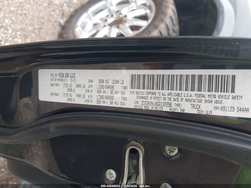 2016 Ram 3500 Longhorn Limited VIN: 3C63R3NL0GG137296 Lot: 43840893