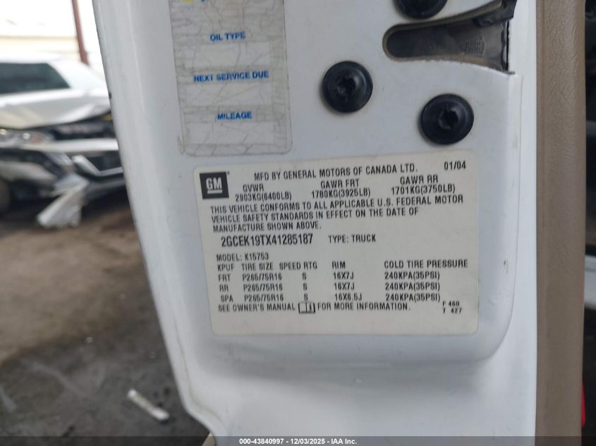 2004 Chevrolet Silverado 1500 Ls VIN: 2GCEK19TX41285187 Lot: 43840997