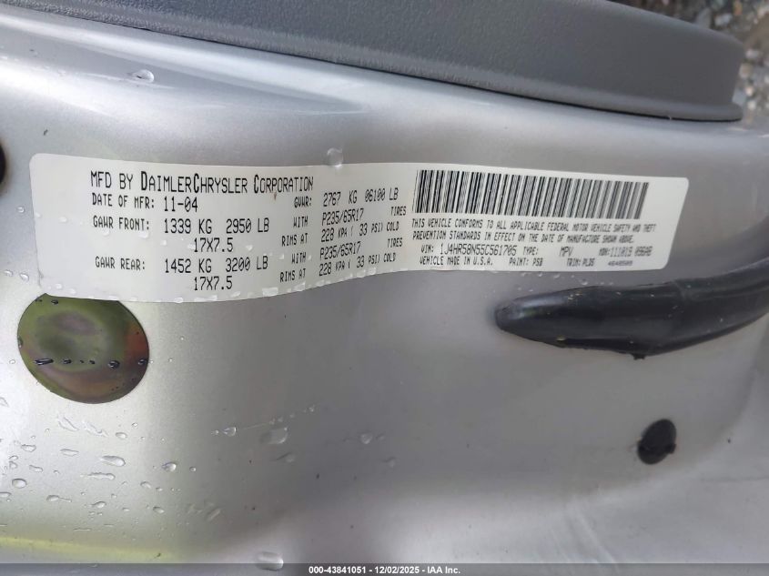 2005 Jeep Grand Cherokee Limited VIN: 1J4HR58N55C561705 Lot: 43841051