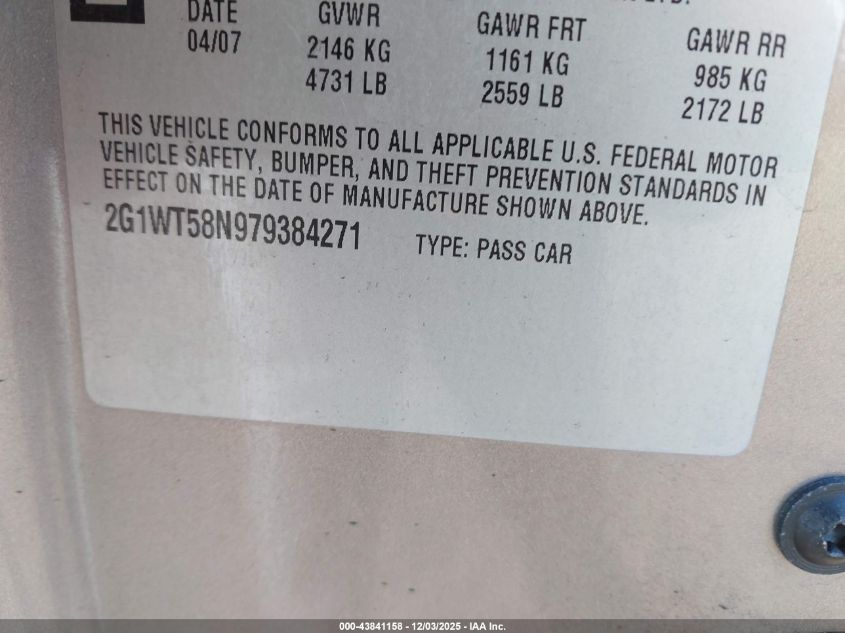 2007 Chevrolet Impala Lt VIN: 2G1WT58N979384271 Lot: 43841158