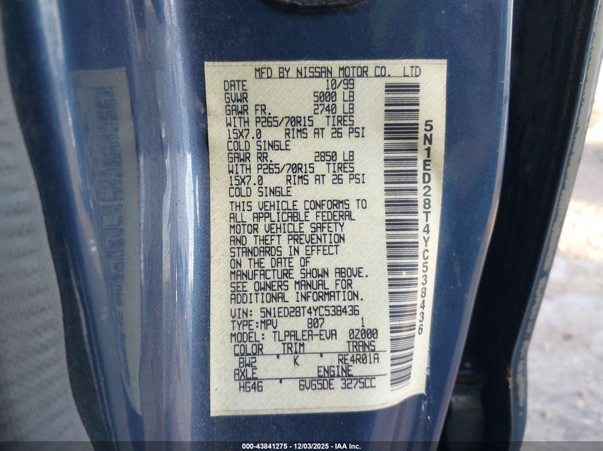 5N1ED28T4YC538436 2000 NISSAN XTERRA photo no. 9