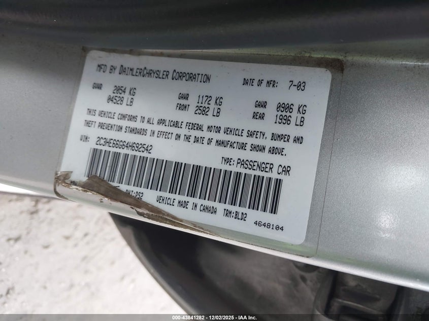 2C3HE66G64H692542 2004 CHRYSLER 300M photo no. 11