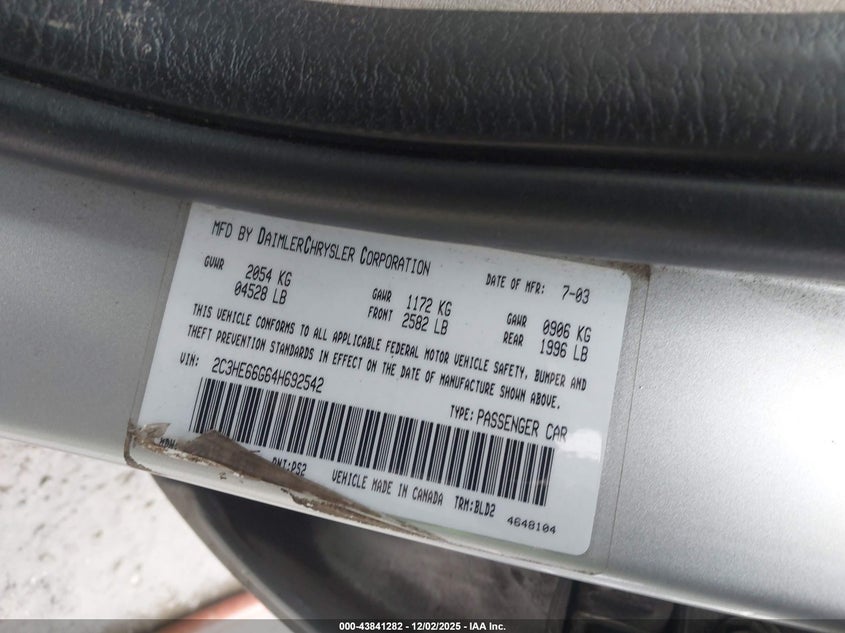2C3HE66G64H692542 2004 CHRYSLER 300M photo no. 9