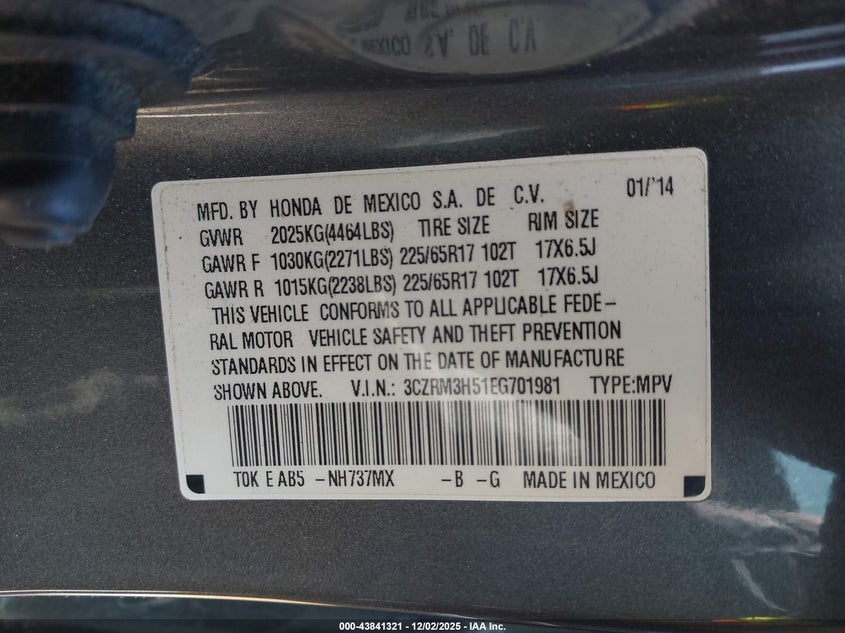 3CZRM3H51EG701981 2014 HONDA CR-V photo no. 9
