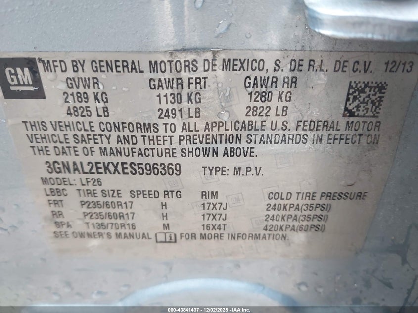 3GNAL2EKXES596369 2014 CHEVROLET CAPTIVA SPORT photo no. 9