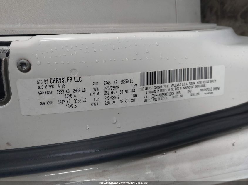 2008 Dodge Grand Caravan Se VIN: 1D8HN44H08B171263 Lot: 43841447