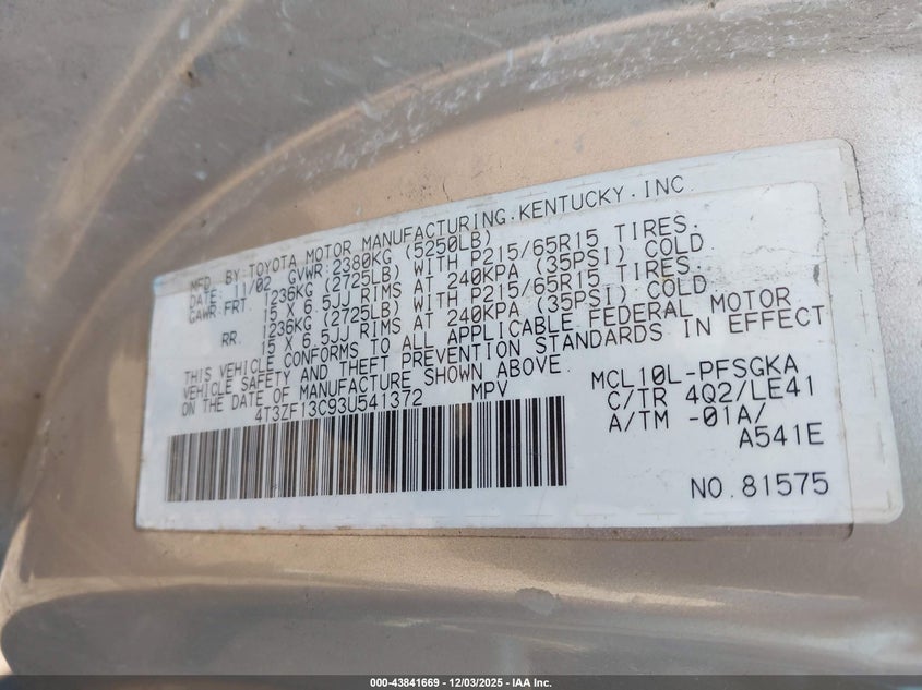 4T3ZF13C93U541372 2003 TOYOTA SIENNA photo no. 9