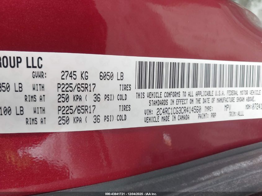 2012 Chrysler Town & Country Touring-L VIN: 2C4RC1CG3CR414560 Lot: 43841721