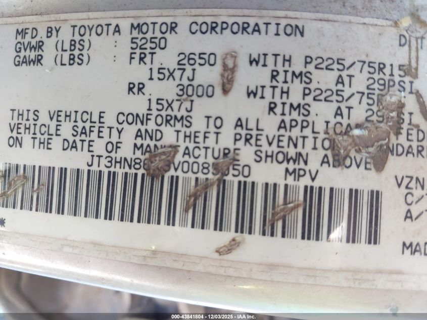 1997 Toyota 4Runner Sr5 V6 VIN: JT3HN86R3V0085050 Lot: 43841804