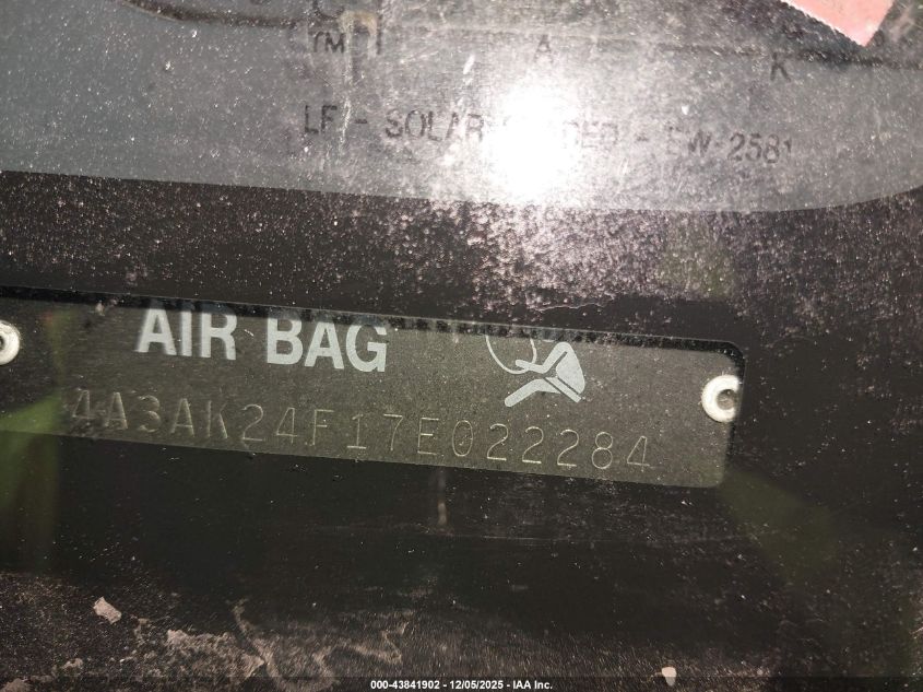 2007 Mitsubishi Eclipse Gs VIN: 4A3AK24F17E022284 Lot: 43841902