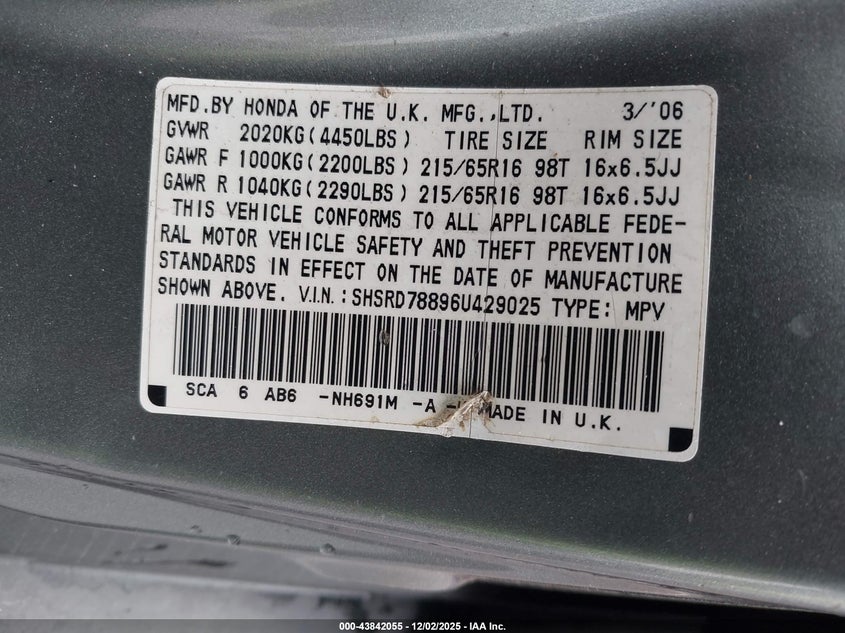 SHSRD78896U429025 2006 HONDA CR-V photo no. 9