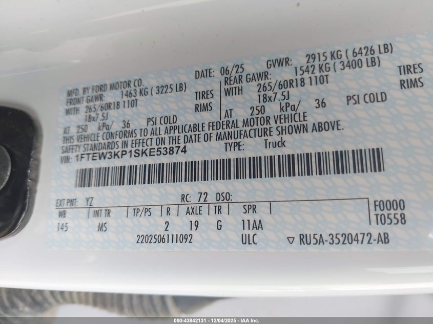 1FTEW3KP1SKE53874 2025 FORD F-150 photo no. 9