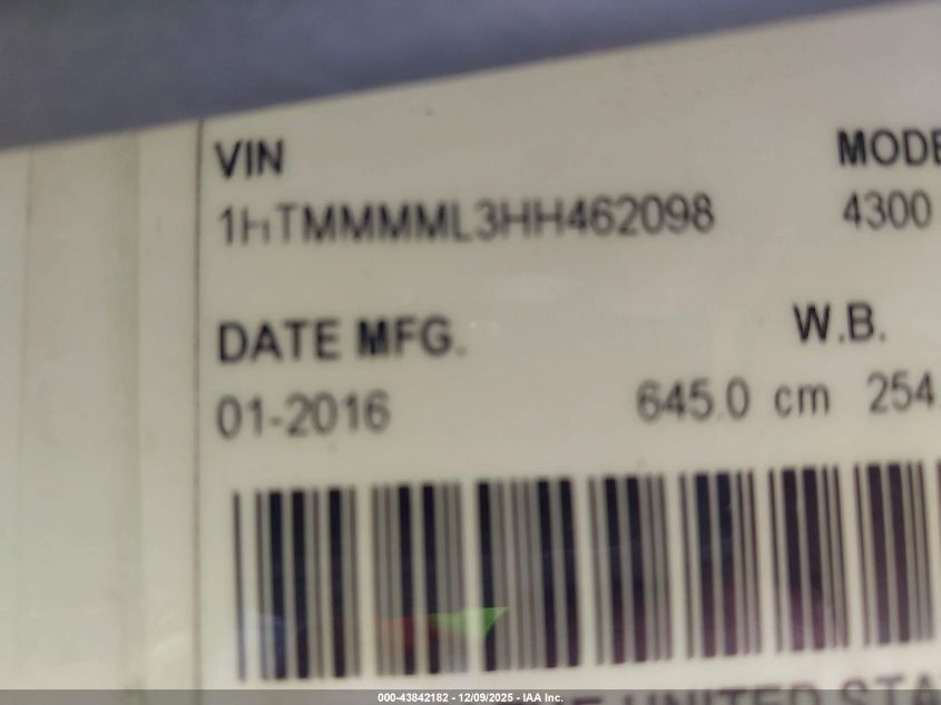 2017 International Durastar 4300 VIN: 1HTMMMML3HH462098 Lot: 43842182
