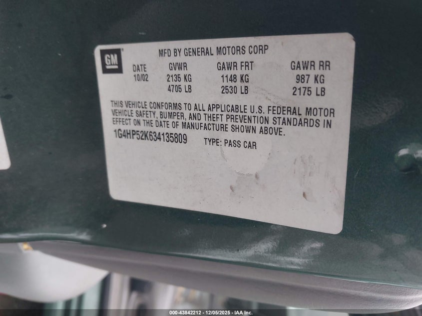 1G4HP52K634135809 2003 BUICK LESABRE photo no. 9