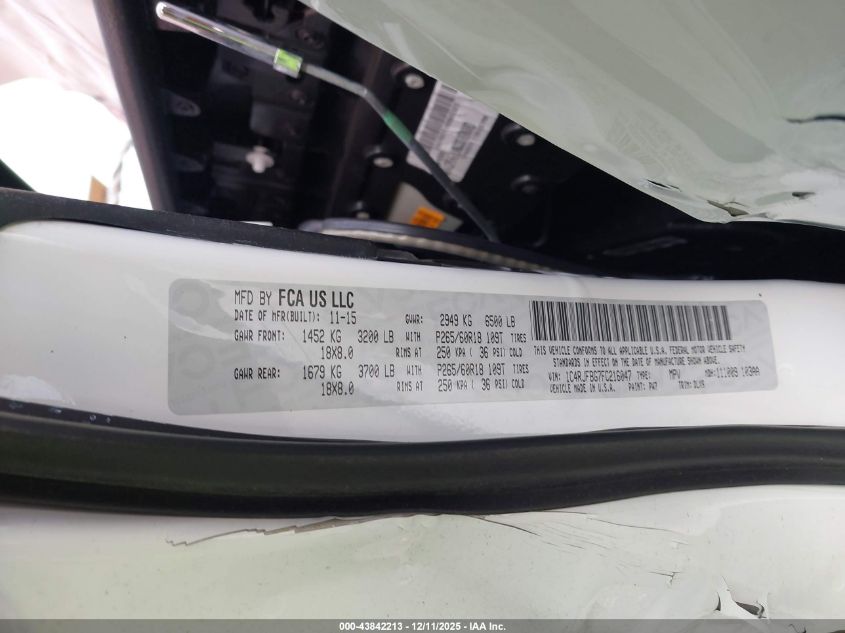 2015 Jeep Grand Cherokee Limited VIN: 1C4RJFBG7FC216047 Lot: 43842213