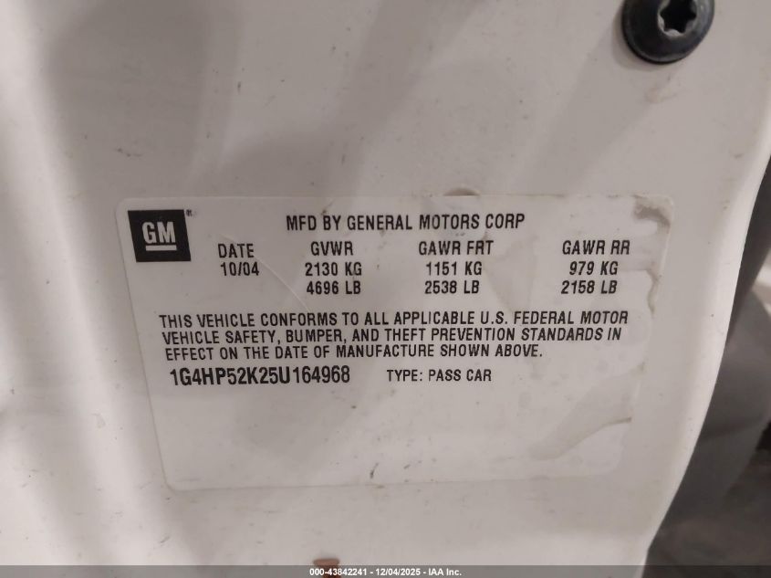 2005 Buick Lesabre Custom VIN: 1G4HP52K25U164968 Lot: 43842241