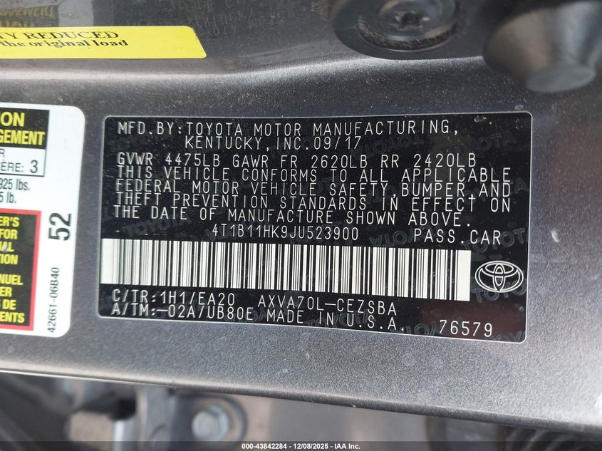 4T1B11HK9JU523900 2018 TOYOTA CAMRY photo no. 9