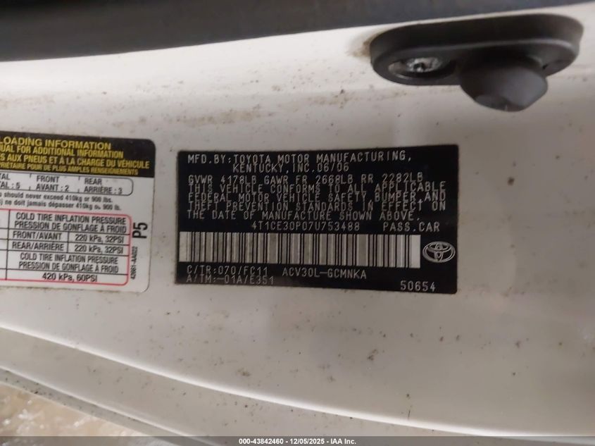 2007 Toyota Camry Solara Sport VIN: 4T1CE30P07U753488 Lot: 43842460