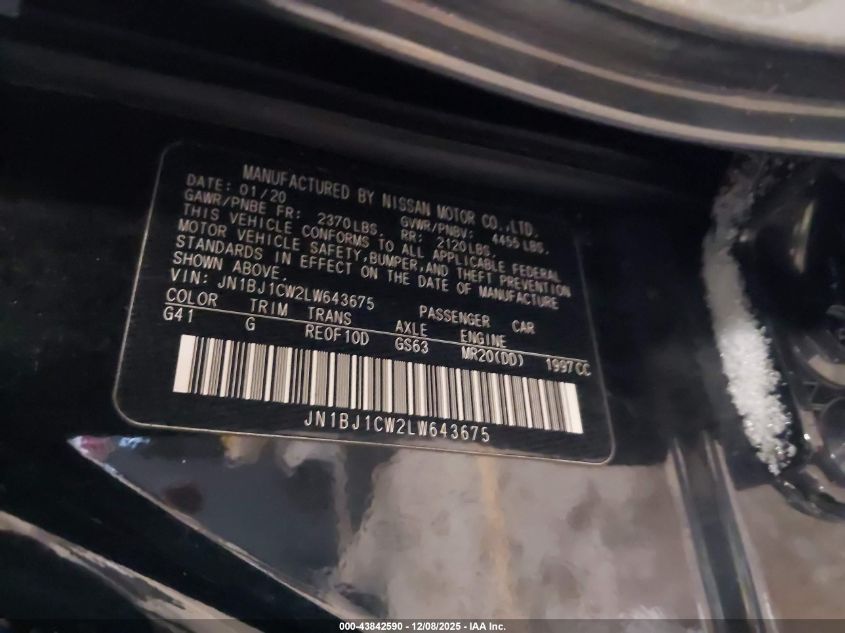 2020 Nissan Rogue Sport Sv Awd Xtronic Cvt VIN: JN1BJ1CW2LW643675 Lot: 43842590