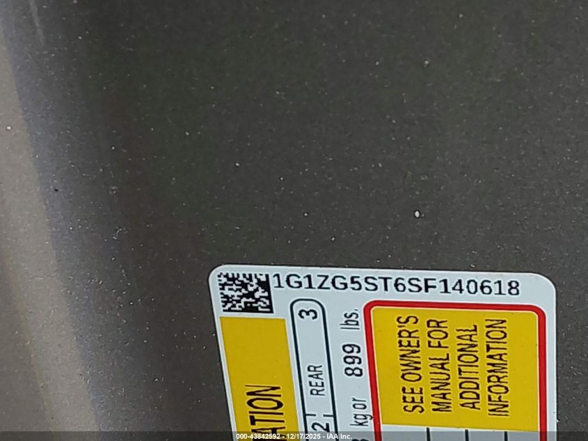 2025 Chevrolet Malibu Fwd Rs VIN: 1G1ZG5ST6SF140618 Lot: 43842592