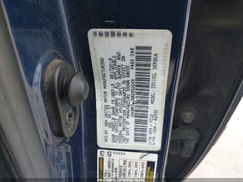 2008 Toyota Corolla S VIN: 1NXBR32E98Z952049 Lot: 43842813