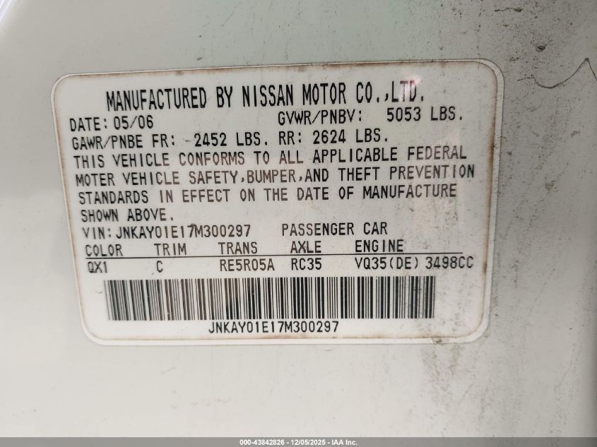 2007 Infiniti M35 VIN: JNKAY01E17M300297 Lot: 43842826
