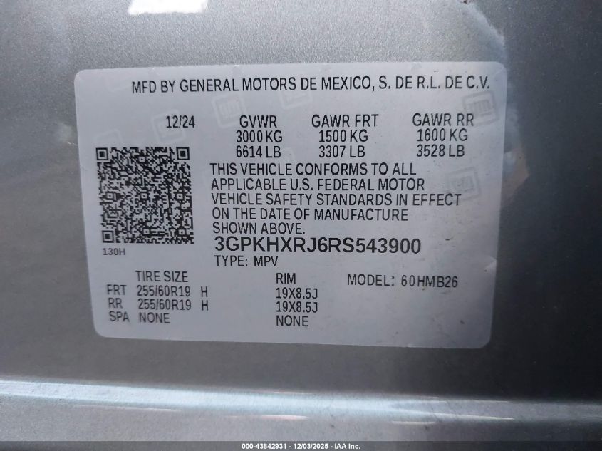 2024 Honda Prologue Touring VIN: 3GPKHXRJ6RS543900 Lot: 43842931