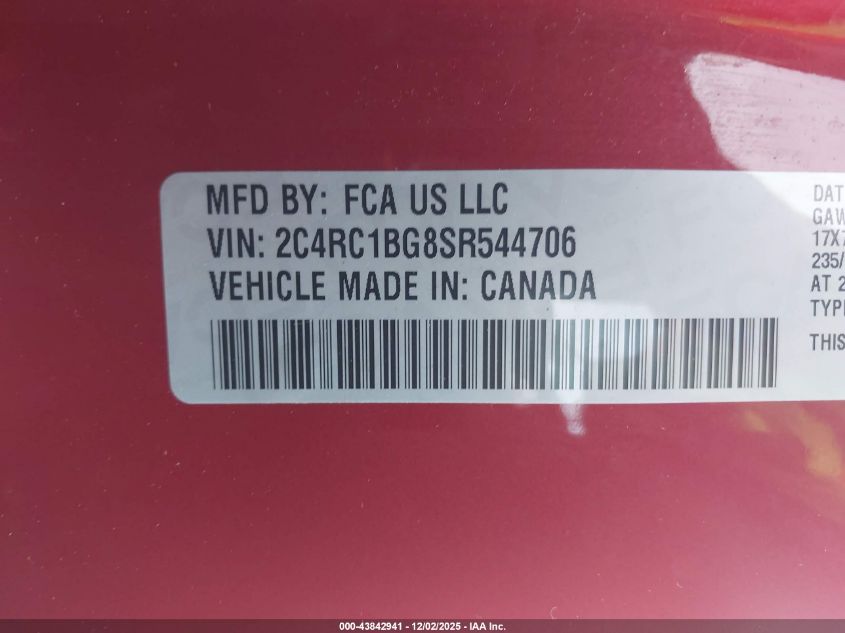 2025 Chrysler Pacifica Select VIN: 2C4RC1BG8SR544706 Lot: 43842941