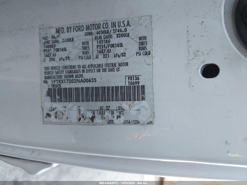 2000 Ford F-150 Lariat/Work Series/Xl/Xlt VIN: 1FTRX18W2YNA20945 Lot: 43842972