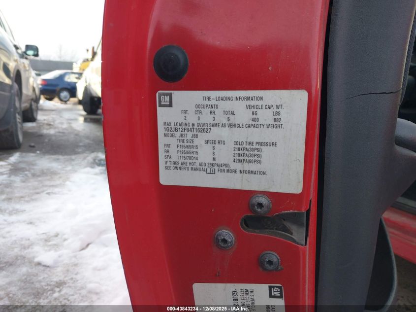 2004 Pontiac Sunfire VIN: 1G2JB12F847162627 Lot: 43843234