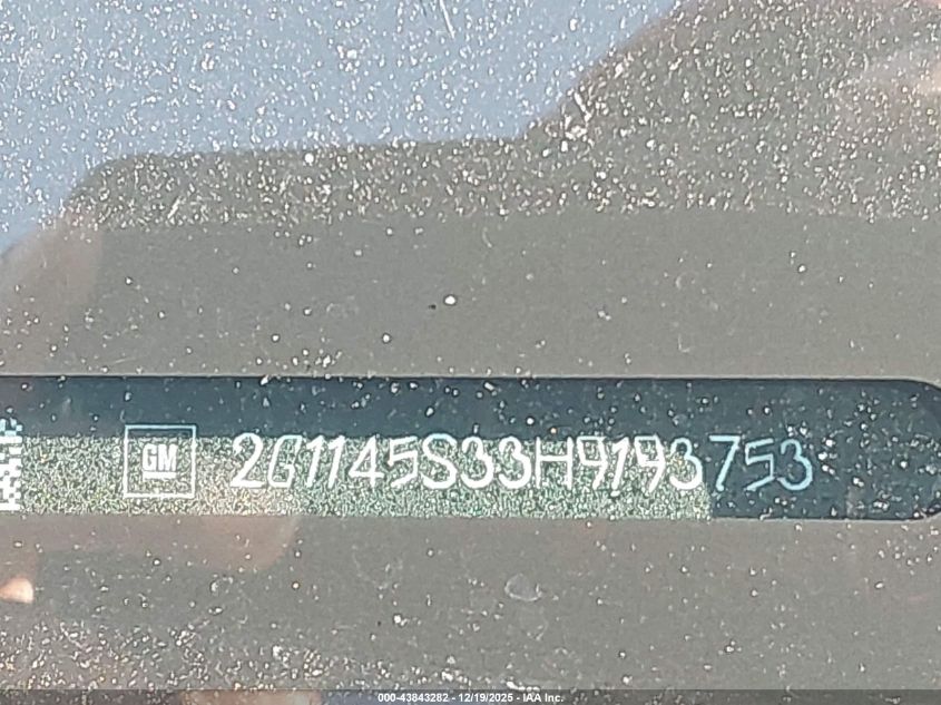 2017 Chevrolet Impala 2Lz VIN: 2G1145S33H9193753 Lot: 43843282