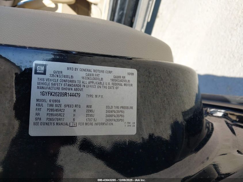 2009 Cadillac Escalade Esv Standard VIN: 1GYFK26209R144479 Lot: 43843285