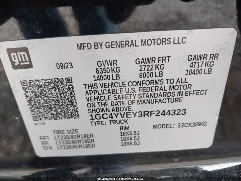 2024 Chevrolet Silverado 3500Hd 4Wd Long Bed High Country VIN: 1GC4YVEY3RF244323 Lot: 43843353