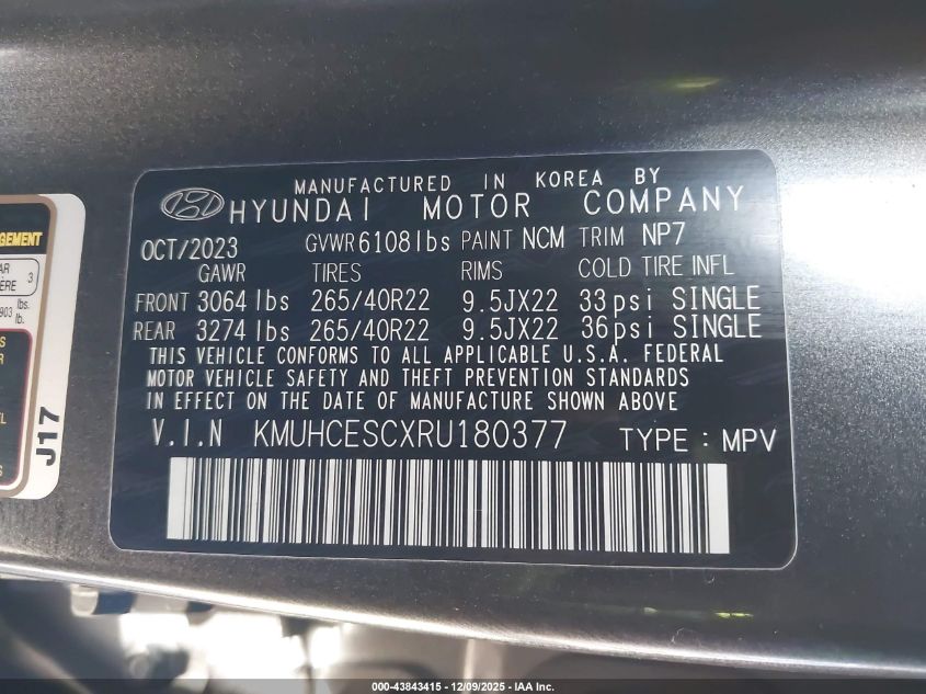 2024 Genesis Gv80 3.5T Awd VIN: KMUHCESCXRU180377 Lot: 43843415