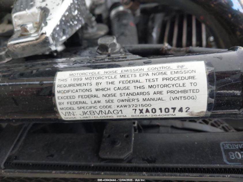1999 Kawasaki Vn1500 G VIN: JKBVNAG17XA010742 Lot: 43843444