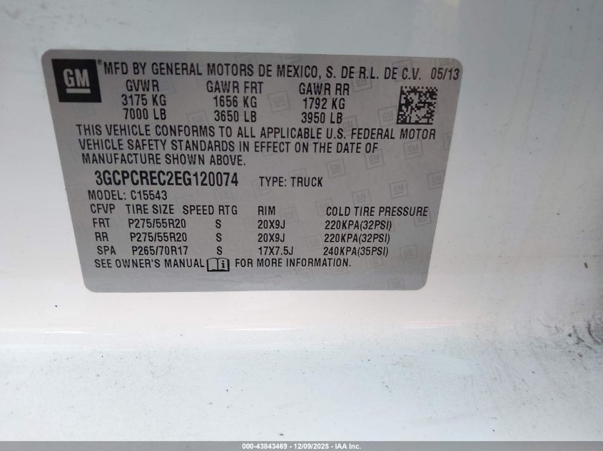 2014 Chevrolet Silverado 1500 1Lt VIN: 3GCPCREC2EG120074 Lot: 43843469